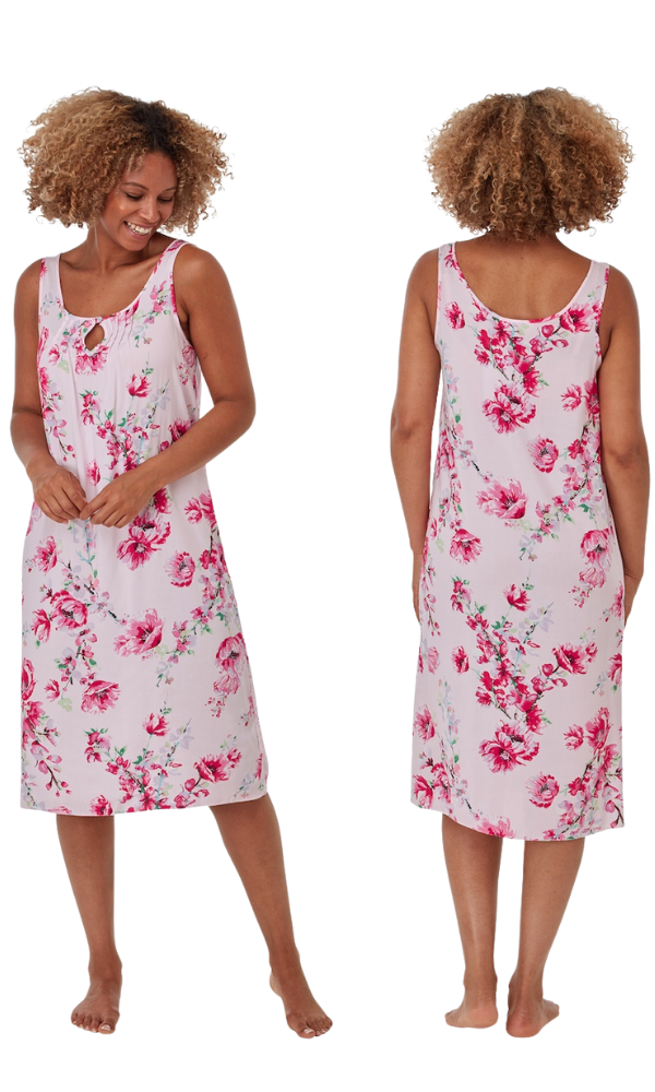 Ladies Sleeveless Pink Floral Print Nightdress sizes 8 to 12