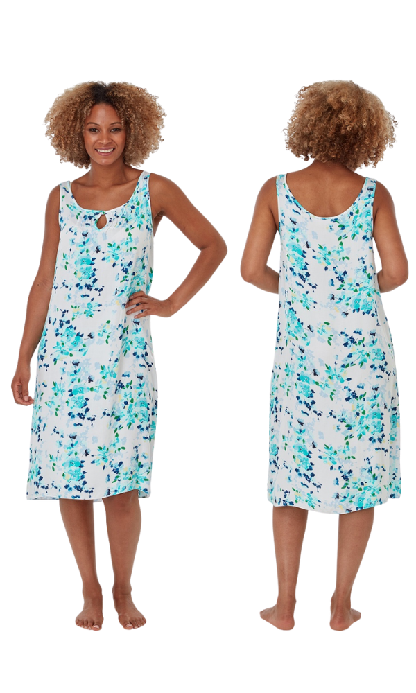 Ladies Sleeveless Aqua Leaf Print Nightdress sizes 10 & 12