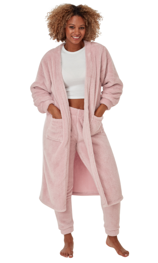 Indigo Sky Dressing Gown Small (10/12) / Pink Sherpa Fleece Cardi - Pink - Slate