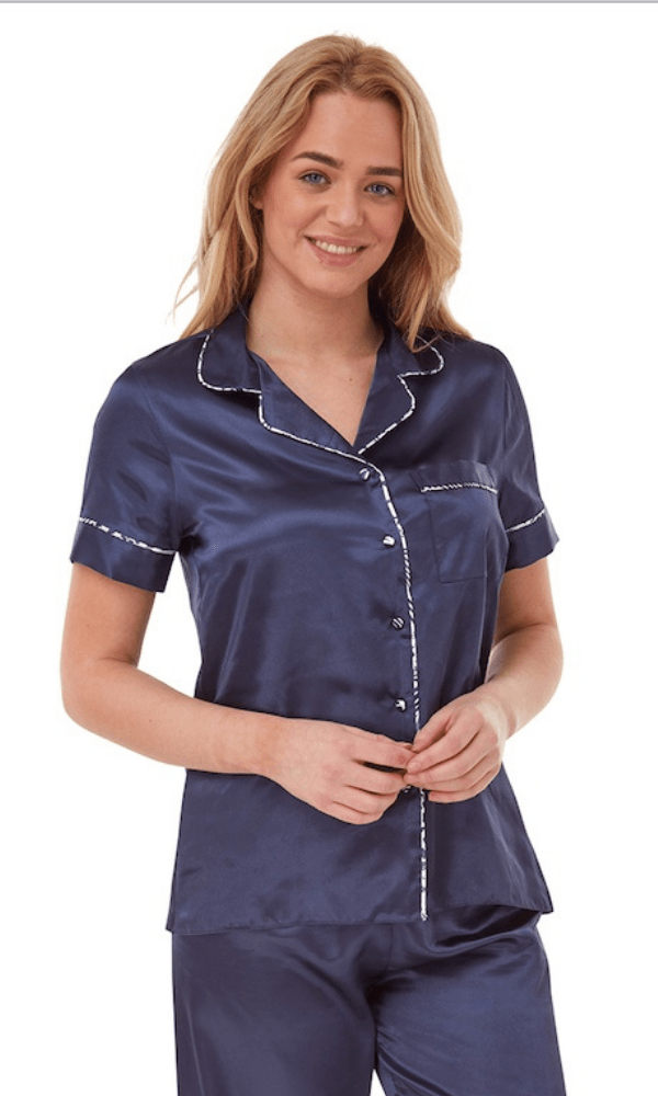 Indigo Sky Pyjamas 10/12 / Plain Navy Satin Short Sleeve Pyjamas - Animal Print or Navy