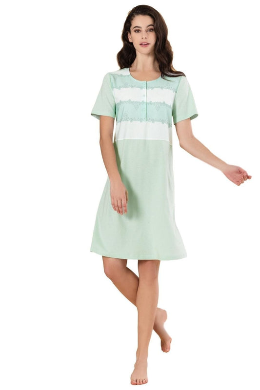 Linclalor Nightdress Italian 100% Cotton Banded Nightdress - Blue or Green - 10 to 26