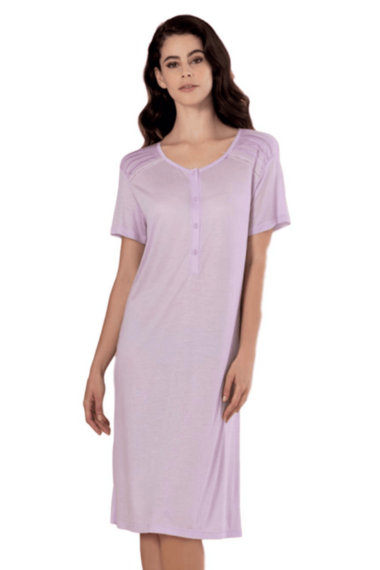 Linclalor Nightdress Italian 100% Modal Short Sleeve Nightdress - Violet or Green - 10 to 26