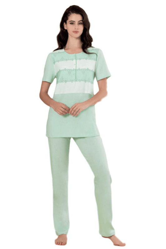 Linclalor Pyjamas 100% Cotton Banded Pyjamas - Blue or Green - 10 to 26