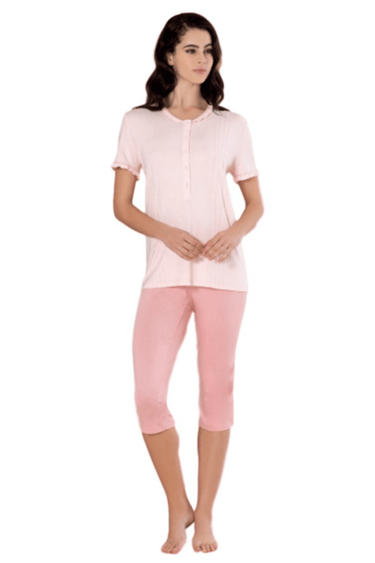 Linclalor Pyjamas Italian Jersey Cropped Leg Pyjamas 10 to 26 Pink or Blue