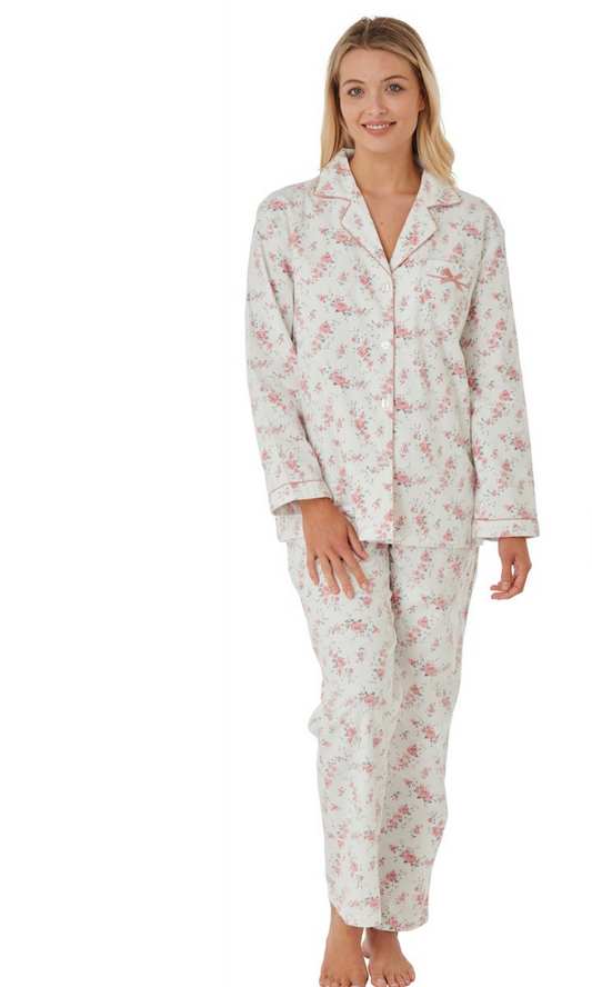 100% Brushed Cotton Wincyette Floral Print Pyjamas - Blue - 20/22