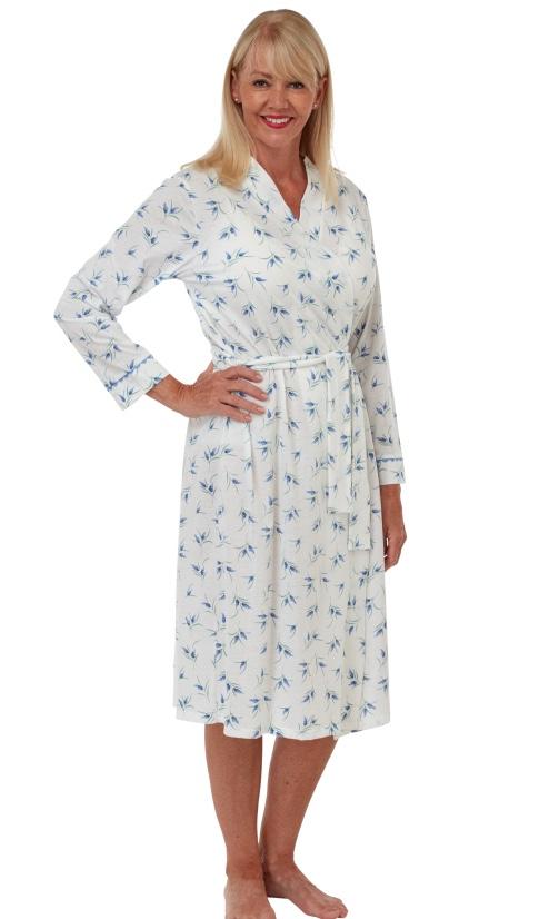 Marlon Dressing Gown 8/10 / Blue Copy of Floral Print Poly Cotton Jersey Wrap - Blue or Pink