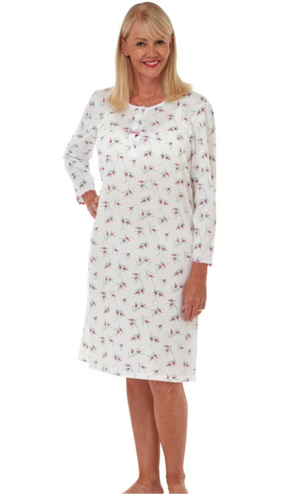 Marlon Nightdress 8/10 / Pink Floral Print Poly Cotton Jersey Wrap - Blue or Pink