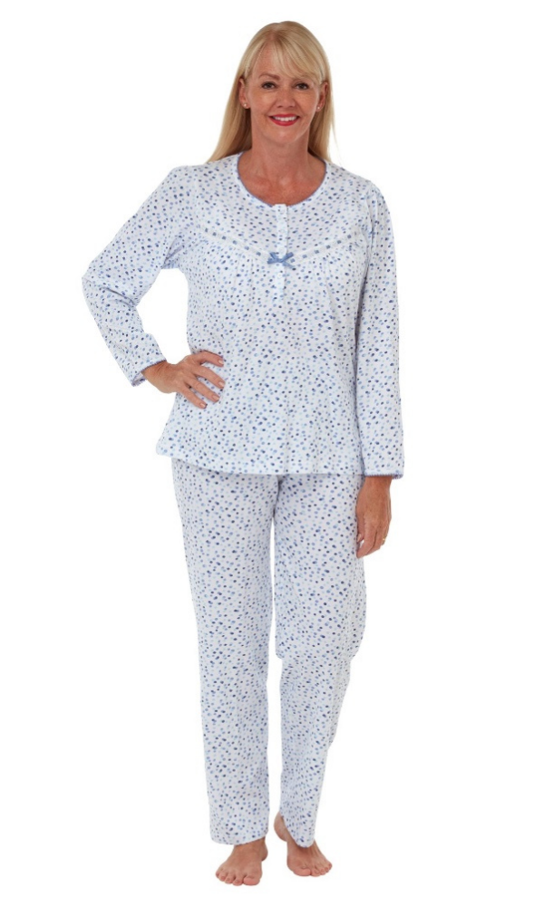 Marlon Pyjamas 8/10 / Denim Ladies 100% Cotton Spot Jersey Pyjamas Sizes 8 to 26