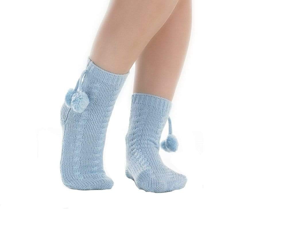 Slenderella Bed Socks Blue Slenderella Knitted Style with Pompoms Bedsocks - Pink - Blue - Cream - One Size