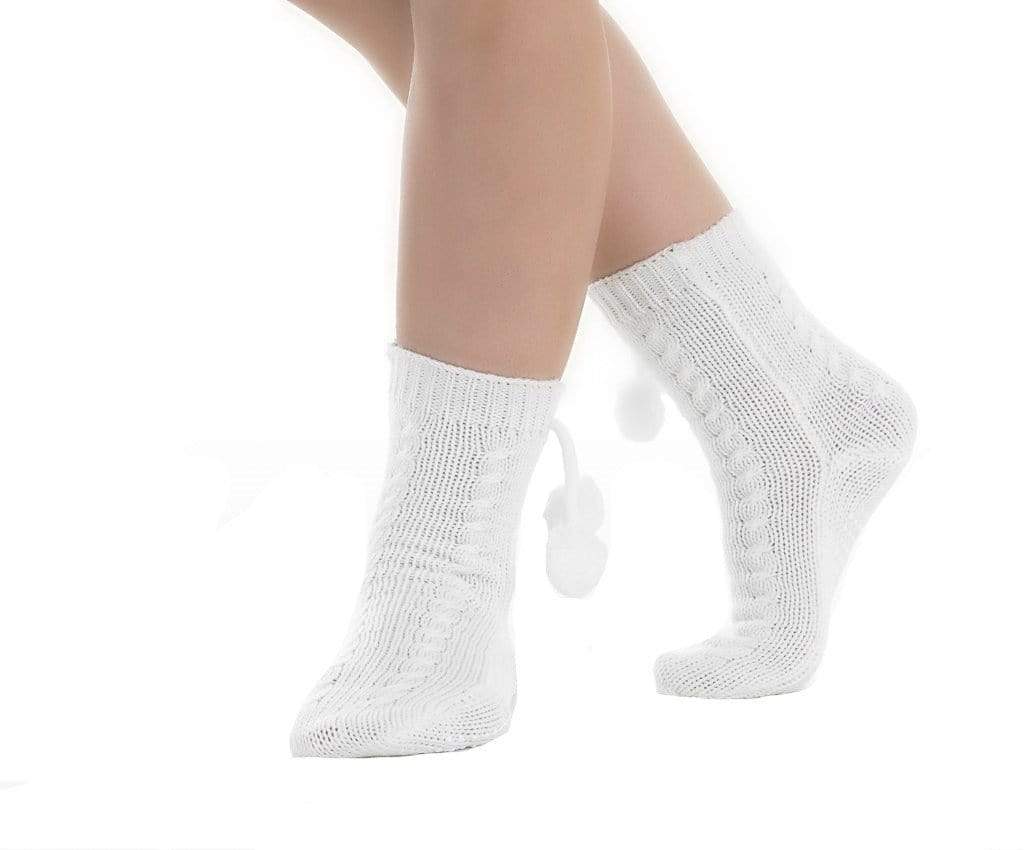Slenderella Bed Socks Cream Slenderella Knitted Style with Pompoms Bedsocks - Pink - Blue - Cream - One Size