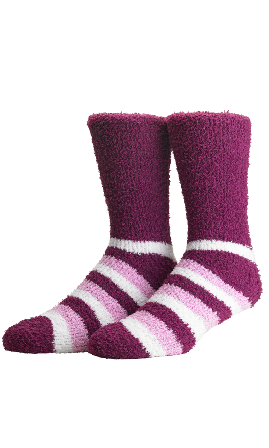 Slenderella Bed Socks Plum Striped Fluffy Bed Socks