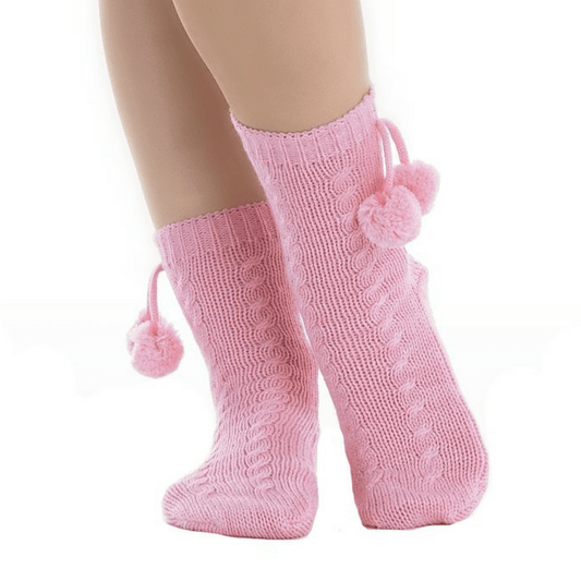Slenderella Bed Socks Slenderella Knitted Style with Pompoms Bedsocks - Pink - Blue - Cream - One Size