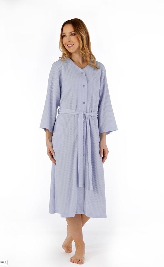 Slenderella Dressing Gown S(10/12) / Blue Houndstooth Knit 3/4 Sleeve Button Housecoat