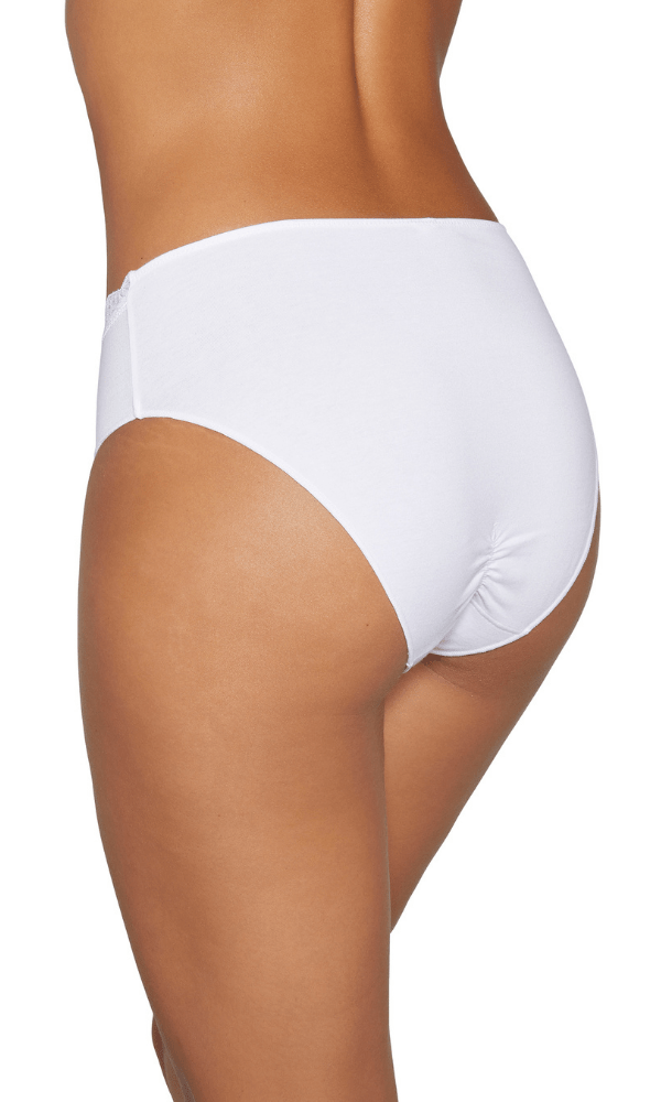 Ysabel Mora Briefs Lace Edged Elastic Cotton Midi Panty - White - Black - Nude