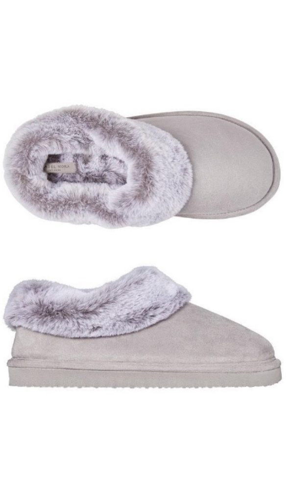 Ysabel Mora Slippers Grey Faux Suede and Fur Scented Slipper Boots