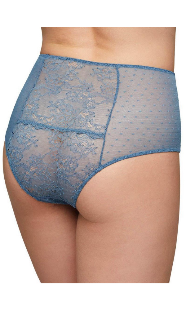 Ysabel Mora Vest & Camisoles Medium (10/12) / Steel Blue High Waist Tulle Lace Front & Back Panty